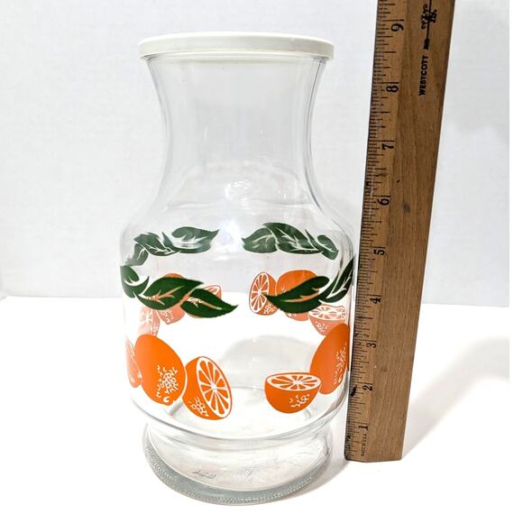 Vtg Anchor Hocking Glass Orange Blossom Juice Carafe w Lid Jar Jug Pitcher - Picture 9 of 14